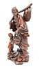 Chinese  Wood Carving, Man And Boy C. 19th.c., H 14''