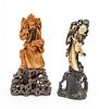 Chinese  Soapstone Carvings, Emperor And Guan Yin Figures C. 1940, H 9.7'' 2 pcs