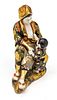 Japanese Satsuma  Porcelain Figure, Mother And Child, Fired Gold Highlights C. 19th.c., H 7.5'' L 5.7''