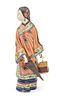 Chinese Pottery Figure, Lady With Bird Cage And Umbrella H 12''