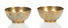 Pair Of Chinese Brass Bowls, Silver Inlay, Six Character Mark H 2 1/8", Dia. 4 1/2"