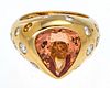 LADY'S TOPAZ AND DIAMOND RING , 18K YELLOW GOLD, SIZE: 8 