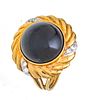 14K YELLOW GOLD AND BLACK ONYX RING,  SIZE 6 3/4 