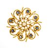 14kt Yellow Gold, Sapphire & Pearl Brooch, C. 1940, Dia. 1.25'' 10g