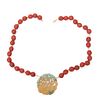 CHINESE RED BEAD NECKLACE ON 14K FINE CHAIN L 22" 
