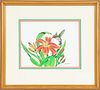 R. ARMSTRONG,  WATERCOLOR H 7" W 9" TIGER LILY AND HUMMINGBIRD 