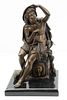 SEATED MALE BRONZE FIGURE ON MARBLE BASE, H 13.25", W 8", L 7.5"