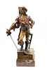 BRONZE PIRATE ON MARBLE BASE, H 17" WITH BASE, W 8", D 6.5"