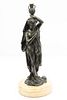 THEODORE DORIOT (FRENCH, 19TH C) CLASSICAL BRONZE SCULPTURE, H 13.25", W 3.5", WOMAN WITH CLASSICAL JUG 