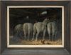 STYLE OF GEORGE MORLAND OIL ON CANVAS C.1900 H 11" W 14" HORSES IN STABLE 