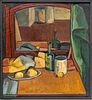 WILSON, OIL ON CANVAS, C. 1930, H 34", W 31", STILL LIFE WITH WINE , CHEESE & FRUIT 