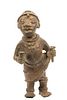 AFRICAN BENIN BRONZE STANDING FIGURE WITH CEREMONIAL OBJECTS, H 10", W 5" 
