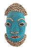 YORUBA, NIGERIA AFRICAN BEADED CARVED WOOD CEREMONIAL MASK WITH COWRIE SHELLS 20TH CENTURY H 17" W 9" D 4" 