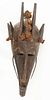 MALI WARKA MARKA,  AFRICAN CARVED WOOD MASK WITH FIBER, BEADS AND METAL H 19" W 8" D 8" 