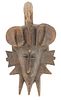 SENUFO, IVORY COAST, AFRICAN CARVED WOOD MASK 20TH CENTURY H 13" W 7" 