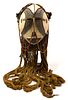 AFRICAN, NIGERIA, POLYCHROME CARVED WOOD, COWRY SHELL AND BEADED IGBO MASK, H 21", W 6.5" 