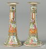 Pair of Chinese export porcelain rose medallion candlesticks, 19th c., 8 3/4'' h.
