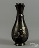 Japanese mixed metal on bronze bottle vase, 9 1/2'' h.