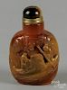 Chinese cameo agate snuff bottle decorated with two men in a boat