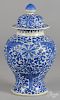 Chinese Qing dynasty blue and white vase and cover, 16'' h.