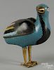 Chinese Qing dynasty cloisonné bird form water dropper, 5 1/2'' h.