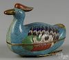 Chinese cloisonné duck form box, early 20th c., 5 3/4'' h.