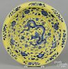 Chinese porcelain yellow ground dragon charger, 16 1/2'' dia.