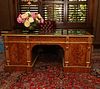 Empire Style Marquetry Inlaid Bronze And Ormolu Desk, H 32'' W 73'' L 34''
