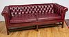 St. Timothy Red Leather Tufted Back Sofa, H 28'' L 78''