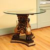 Empire Style Gilt Highlights On Carved Wood And Glass Top Table, H 27.5'' Dia. 36''