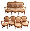 Louis XV Style Giltwood Carved Parlor Set, C. Settee, Four Chairs, 5 pcs