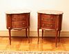 Pair Of Marble Top Walnut Kidney Shaped Tables, C. 1900, H 28'' W 23.5'' Depth 16''