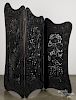 Chinese carved three-part folding screen, ca. 1900, 78'' x 80''.