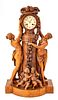 E. Prost, (French) Carved Walnut Figural Mantle Clock C. 1897, H 24'' W 14'' Depth 9''