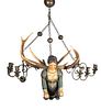 AUSTRIAN/GERMAN CARVED POLYCHROMED WOOD AND ANTLER "LUSTERWEIBCHEN" CHANDELIER, C 1900 H 40" DIA 38" 
