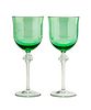 LALIQUE, FRANCE GREEN AND CLEAR WINE GLASSES, TWO H 8 1/2" "ROXANA" 