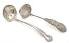 STERLING SILVER SOUP/PUNCH LADLES, TWO L 11", 12" 