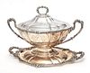 MARTIN HALL & CO. BIRMINGHAM, ENGLISH SILVERPLATED COVERED TUREEN, C 1875 H 13" W 13" L 19.5" 
