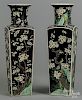 Pair of Chinese Qing dynasty famille noir vases, 16'' h.