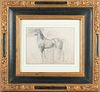 IN THE MANNER OF DEGAS REPRODUCED COPY ON PAPER, H 9.5", W 9.5" VISIBLE, STUDY OF A HORSE 