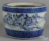 Japanese porcelain blue and white cache pot, 9 1/2'' h., 13 1/4'' w.