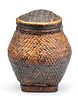 NEPAL HAND WOVEN SPLINT ASH BASKET WITH COVER H 16" W 11" 