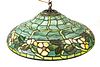 DUFFNER & KIMBERLY BRONZE AND LEADED STAINED GLASS HANGING DOME CHANDELIER CIRCA 1920, H 12" DIA 27" 