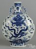Large Chinese blue and white porcelain moon vase, with dragon decoration, 16 3/4'' h.