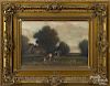 English oil on canvas landscape, late 19th c., with cows, signed E. Weber, 12'' x 18''