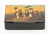 ENGLISH LAQUERED HAND PAINTED SNUFF BOX 19TH CENTURY, H 3/4" W 3" D 2" 