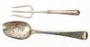 STERLING SILVER SERVING FORK AND SPOON, 19TH C., TWO PIECES, L 7" AND 8.5", 3.37 TOZ 