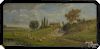 English oil on slate landscape, late 19th c., with cottage, 16'' x 35''.