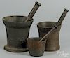 Three cast iron mortar and pestles, 18th/19th c.