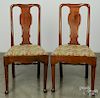 Pair of George II style walnut dining chairs, 19th c.